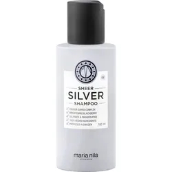 Maria Nila Sheer Silver Shampoo 100 ml - Shampoo für blondes, graues und silbernes Haar, neutralisiert Gelbstich und schützt die Haarfarbe mit UV-Schutz. 100% vegan, paraben- und sulfatfrei.