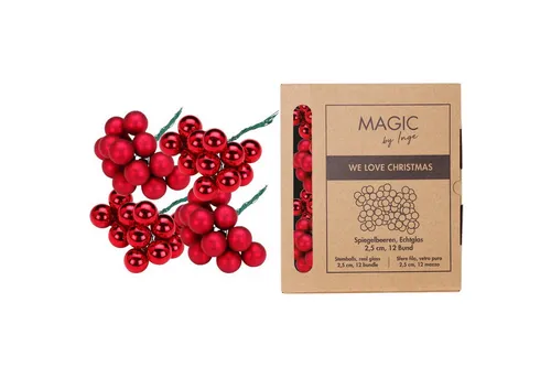 MAGIC by Inge Christbaumschmuck, 144 Weihnachtskugeln am Draht 2,5cm - Dunkelrot - Weihnachtskugeln aus Glas mit einem Durchmesser von 2,5 cm, ideal für stilvolle Akzente am Weihnachtsbaum. In einer praktischen Kartonbox verpackt, perfekt zur Aufbewahrung und für festliche Dekorationen.