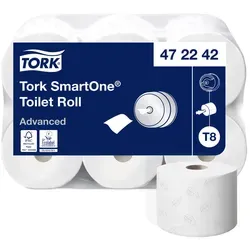TORK Jumbo-Toilettenpapier SmartOne T8 2-lagig, 6 Rollen in weiß von Tork