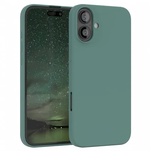EAZY CASE Premium Silikon Handyhülle kompatibel mit iPhone 16 Plus Slimcover mit Kameraschutz und Innenfutter, Silikonhülle, Schutzhülle, Bumper, Handy Case, Hülle, Softcase, Nacht Grün