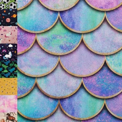 MAGAM-Stoffe Niklas Kinder Baumwollstoff ÖKO-TEX Meterware ab 50cm (Meerjungfrau bunt)