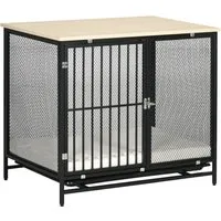 PawHut Hundekäfig aus Stahl und Spanplatte - Hundehütte aus robustem Stahl mit verriegelbarer Tür, bietet höchsten Schlafkomfort dank maschinenwaschbarer Matte – ideal für Ihren Vierbeiner!