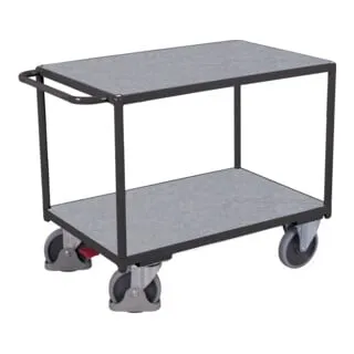 VARIOfit Schwerer Tischwagen mit Schiebegriff, 2 Zinkblechladeflächen 1000x700mm - Robuster Tischwagen mit zwei stabilen Ladeflächen aus Zink. Ideal für den professionellen Einsatz, pulverbeschichtet und mit langlebiger Bereifung für einfache Handhabung.