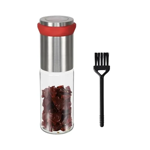 Chilimühle Gewürzmühlen, 170ml Chili Schneider Glas und Edelstahl, Nachfüllbare Gewürzschneider Kräutermühle mit Reinigungsbürste für Zuhause Küche Restaurant