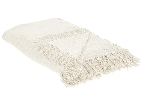 Beliani Tagesdecke Baumwolle Creme 220x240 cm mit Fransen