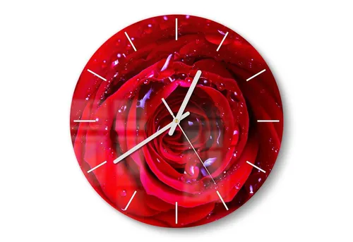 DEQORI Wanduhr 'Rose mit Wasserperlen' (Glas Glasuhr modern Wand Uhr Design Küchenuhr)