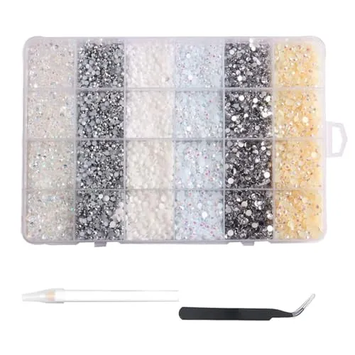 18900Pcs Strasssteine für Nägel, BetterJonny Strasssteine zum Basteln Nail Art Strasssteine Flatback Edelsteine Runde mit Pinzette und Punktierung Stift für DIY Handwerk Nägel, 4 Größe(A)