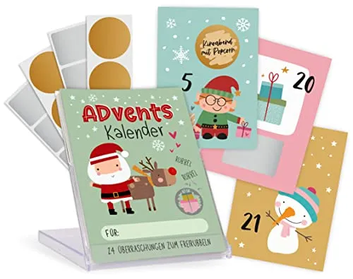 Adventskalender mit Rubbeletiketten, Karten und Tischaufsteller - selber Basteln und verschenken