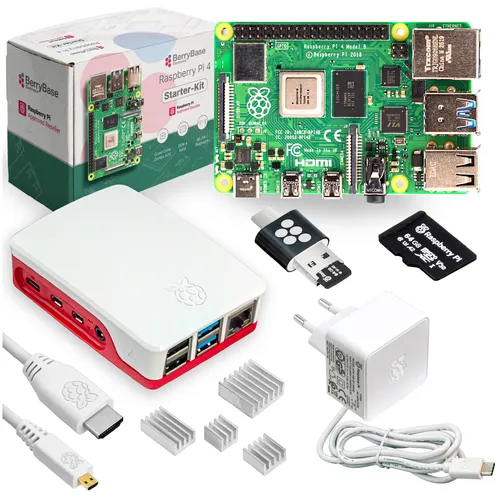 Raspberry Pi 4 Starterkit, 64GB microSDHC inkl. Pi OS, Gehäuse, Netzteil, HDMI-Kabel und Zubehör
