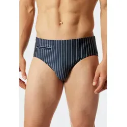 Schiesser Herren Badehose Badeslip Komfort - 172774, Größe 5, Farbe Admiral - Herren-Badeslip in Admiralblau mit weißen Streifen, aus recycelter und formbeständiger Wirkware, inklusive praktischer Reißverschluss-Tasche für Kleinigkeiten.