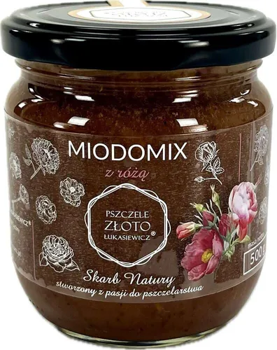 IMKERSHOP Honig mit Rosenblüten 500g – 0,5 kg – Honigmix – Für den täglichen Gebrauch – Rosenblüten im Honig – Für Kuchen und Desserts – Blütenhonig