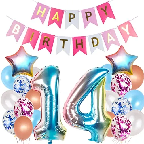 Luftballons 14. Geburtstag Dekoration für Mädchen - Rosa Ballons und Geburtstagsdeko für 14 Jahre
