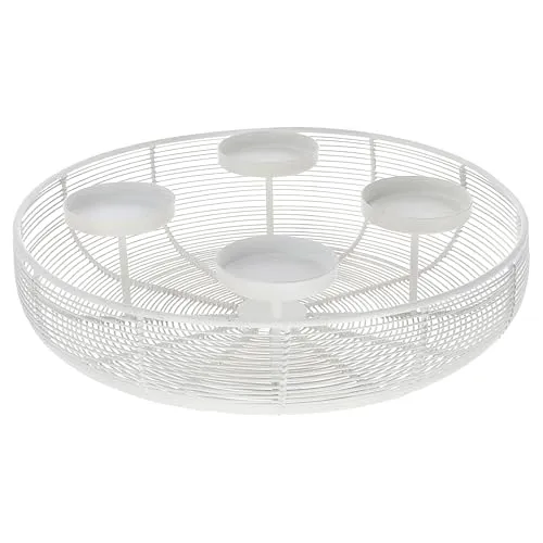 Cepewa Adventskranz Strebenoptik | weiß Eisen Ø36,5x10cm | Metall-Kerzenhalter Weihnachtsdekoration Advent | Gitterschalenform für 4 Kerzen