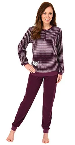 Damen Frottee Pyjama mit süßem Schaf-Motiv und Bündchen, Größe 44/46 - Kuscheliger Frottee Pyjama für kalte Nächte. Mit langem Arm und praktischen Bündchen für optimalen Sitz. Ideal als bequeme Homewear, aus 80% Baumwolle mit geprüfter Qualität. Waschbar bis 60°C und trocknergeeignet.