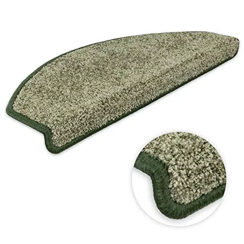 Kettelservice-Metzker Ventura Halbrund Stufenmatten - 16 Stück in Grün - Stufenmatten aus flauschigem Kreusel Velours mit Trittschallverbesserung, ideal für sicheren Halt und Schutz Ihrer Treppen. Modernes Design und hohe Stabilität für ein angenehmes Wohngefühl.