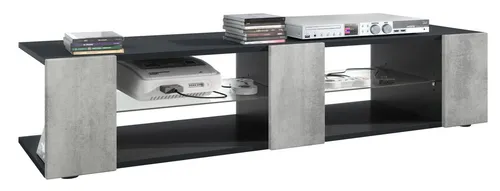 Vladon Lowboard Movie V2 - TV-Kommode in Schwarz matt/Beton Oxid-Optik - Moderne TV-Kommode mit 6 offenen Fächern und elegantem Design, ideal für jeden Wohnraum. Hergestellt in Deutschland und pflegeleicht, bietet Platz für große Fernseher.