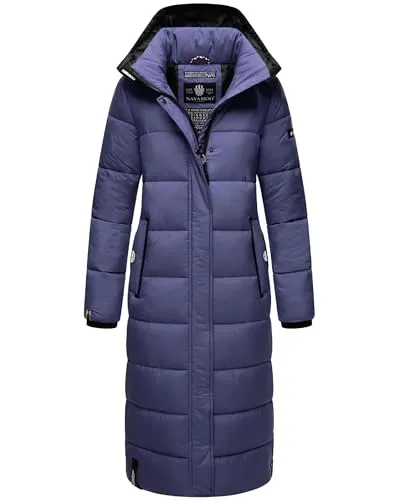 Navahoo Damen Wintermantel Isalie Blue Violet - Funktionsjacke mit abnehmbarer Kapuze, ideal für kalte Tage. Der gefütterte Steppmantel bietet eine Innentasche für Bluetooth-Kopfhörer und Powerbank – perfekt für unterwegs!