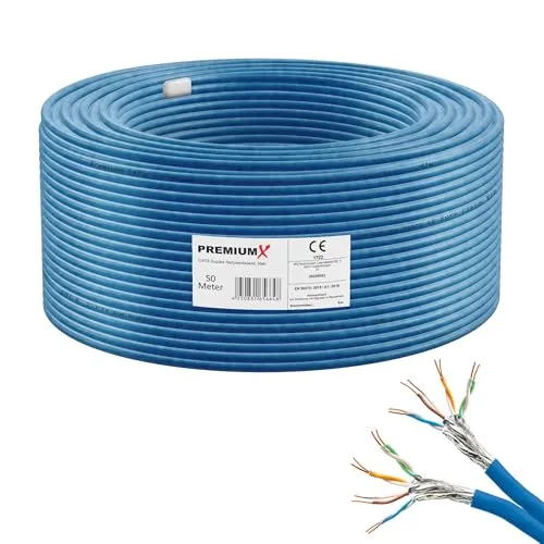 Premium X 50m CAT 8 Netzwerkkabel - Hochgeschwindigkeits Ethernet-Kabel für professionelle Anwendungen - Ethernet-Kabel für Haus- und Büronetzwerke, unterstützt 40 Gbit/s, bietet durch doppelte Schirmung hohe Störsicherheit und ist ideal für PoE-Anwendungen.