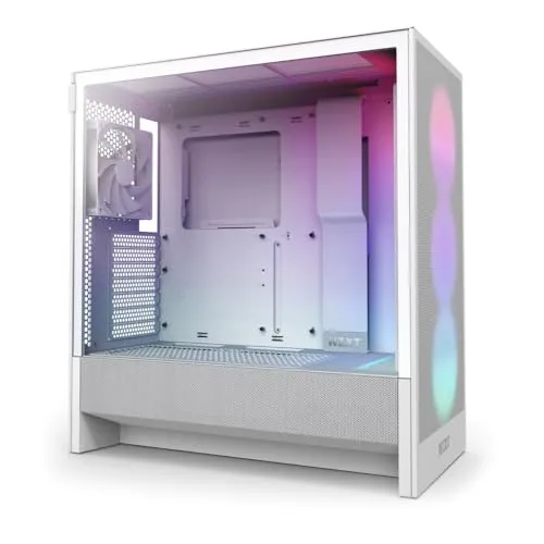 NZXT H5 Flow RGB 2024 Midi-Tower E-ATX - PC-Gehäuse mit optimalem Luftstrom und hervorragender GPU-Kühlung, ideal für Gaming. Gehärtetes Glas-Seitenteil und USB-C-Anschluss für moderne Konnektivität.