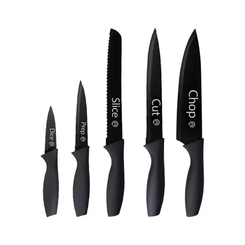 MasterChef 5-teiliges Messer Set mit Edelstahlklingen - Hochwertiges 5-teiliges Messerset mit scharfen Edelstahlklingen, ideal für die professionelle Küchenarbeit. Ergonomische Griffe und antibakterielle Antihaftbeschichtung sorgen für Komfort und Langlebigkeit.