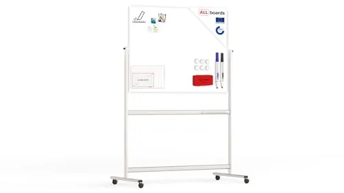 ALLboards Mobiles Whiteboard 120x90cm - Weißes, beidseitiges Whiteboard mit emaillierter, magnetischer Oberfläche. Ideal für Büro, Schule oder Zuhause – mobil und drehbar auf feststellbaren Rollen.