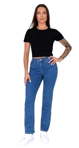 ESRA Straight Leg Jeans Damen – High Waist Premium Stretch Jeans - Die ESRA Straight Leg Jeans für Damen bietet eine perfekte Passform und hohen Tragekomfort. Aus extra weicher Baumwolle gefertigt, betont sie die Figur stilvoll und sorgt für einen angenehmen Sitz. Ideal für jeden Anlass!
