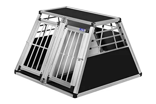 ALPUNA Transportbox N43 – Aluminium Doppelbox für Hunde 96×93×65 cm, Auto Hundebox mit Trennwand & Notausstieg, sicherer Hundetransport im Kofferraum