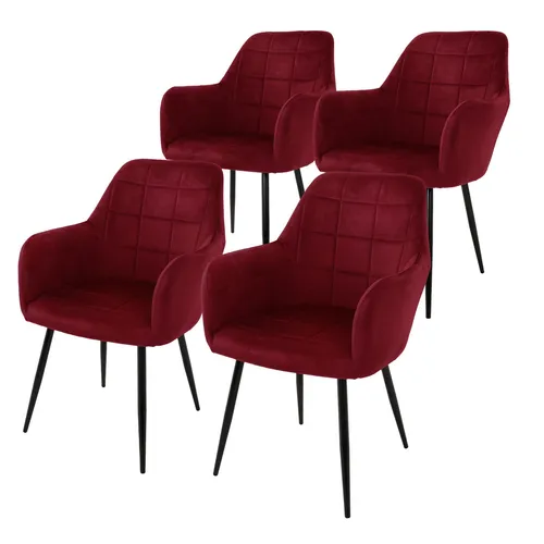ECD Germany 4er Set Esszimmerstühle Bordeaux - Esszimmerstühle mit ergonomischem Design und hochwertigem Samtbezug, ideal für stilvolle und komfortable Essbereiche.