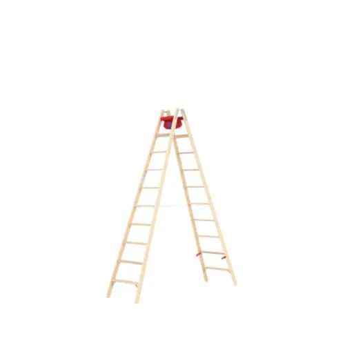 Hymer Holz-Stufenstehleiter 71499 - Beidseitig begehbar mit 2x10 Sprossen - Leitern: Rutschfeste, ergonomische Stufen und hohe Stabilität für sicheres Arbeiten bis 4,20 m. Praktisch mit integrierter Werkzeugtasche und Eimerhaken.