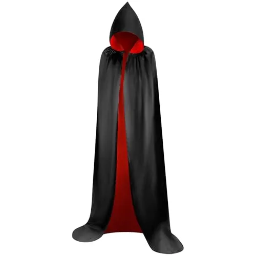 Myir JUN Unisex Umhang mit Kapuze, Schwarz Rot Cape Dracula Umhang für Halloween, Mittelalter Vampir Kostüm Erwachsene Kinder Herren Damen (XL)