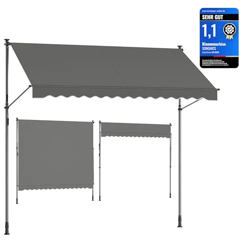 SONGMICS Klemmmarkise 300 x 120 cm, höhenverstellbar mit Handkurbel