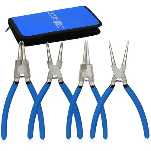CCLIFE 4tlg Sprengringzangen Set 225mm - Sicherungsringzangen Set mit geraden und gebogenen Spitzen für Innen- und Außensicherungen, ergonomische Griffe für komfortables Arbeiten.