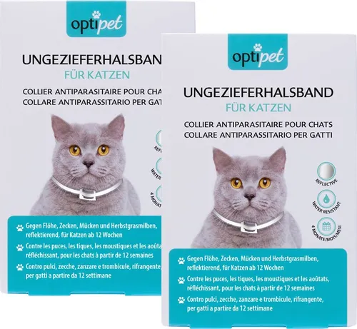 OptiPet Flohhalsband für Katzen, 4 Monate Schutz - Tierhalsband mit Anti-Strangulationssystem, wasserfest und reflektierend, schützt Katzen vor Parasiten für bis zu 4 Monate.