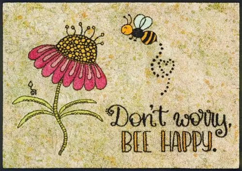 wash+dry Fußmatte Bee Happy, Beige - Rechteckige Fußmatte (60x85 cm) mit Blumenmotiv, Oeko-Tex® Standard 100, pflegeleicht und für Fußbodenheizung geeignet – ideal für jeden Eingangsbereich.