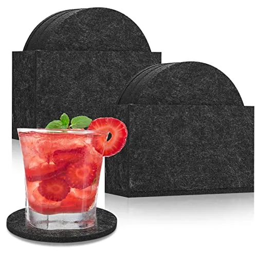 STK Filz Untersetzer Rund für Gläser, Filzuntersetzer, Glasuntersetzer, Tischuntersetzer mit 2 STK Aufbewahrungsbox, für Tassen, Tisch, Bar, Glas, Gläser 16