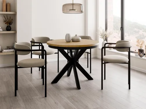 Compleo24 Esstisch Dunkelbraun, Rund, Ausziehbar, 100x75x100 cm - Moderner, ausziehbarer Esstisch aus Holzwerkstoff mit pulverbeschichtetem Metallgestell. Ideal für gesellige Abende, Maße: 100 cm (L) und 180 cm (mit Einlegeplatte). Perfekt für Ihr Esszimmer.