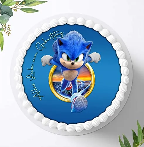 Für die Geburtstags Torte, Zuckerbild kompatibel mit: SONIC Tortenbild, Essbares Foto für Torten, Fondant, Tortenaufleger Ø 20cm, 0967y