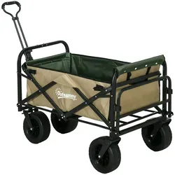 Outsunny Klappbarer Bollerwagen - Transportwagen in Khaki - Robuster Gartenwagen mit max. 100 kg Tragkraft, ideal für Strand und Garten. Leicht zusammenklappbar und mit Vollgummireifen für mühelosen Transport.