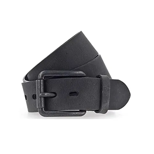 VANZETTI Unisex Ledergürtel, 40 mm, schwarz, 80 cm - Robuster und weicher Ledergürtel in Vintage-Optik mit silberner Schmuckschließe. Ideal für jeden Anlass und 2 Jahre Herstellergarantie.