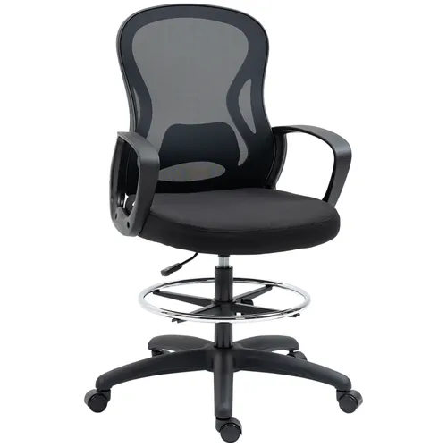 Vinsetto Stehstuhl Büro ergonomischer Bürostuhl höhenverstellbar Zeichenstuhl bis 120kg in Schwarz für bequemes Arbeiten   Aosom.de