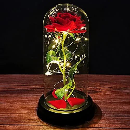 Produktbild Geschenke für Frauen Die Schöne und das Biest Rose Muttertagsgeschenke für Mama Ewige Rose im Glas mit Licht in Glaskuppel Geschenke für Mama Oma Freundin Mädchen Mutter Geburtstagsgeschenk für Frauen
