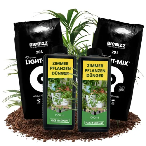 2L Zimmerpflanzendünger + 40L Universalerde für grüne Pflanzen - Ideal für Blumenbeete und Töpfe, unterstützt das Wachstum aller Pflanzenarten. Diese hochwertige Erde sorgt für optimale Nährstoffversorgung im Innen- und Außenbereich.