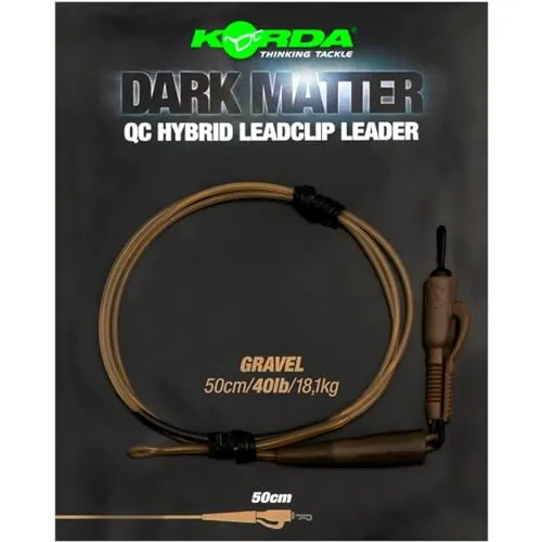 Korda Montage zum Karpfenangeln Dark Matter Leader QC Hybrid Clip 50cm 40lb, Farbe:Gravel