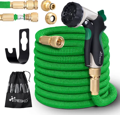 TRESKO Flexibler Gartenschlauch 7,5m - Gartenschlauch mit 3-Fach Latexkern und robusten Messingverschraubungen, ideal für Gartenpflege und Bewässerung.