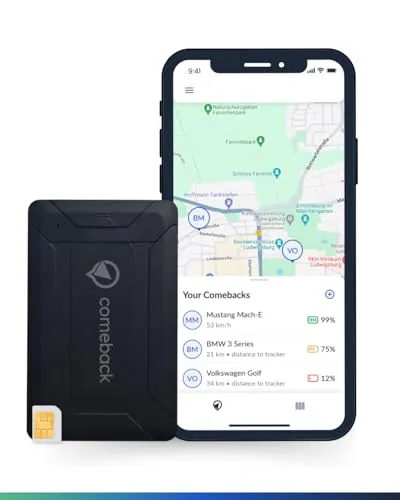 Comeback 4G GPS-Tracker Auto ohne ABO mit Simkarte, Live Tracking für Motorrad & Wohnmobil Magnetisch und Montage Livetracking Android/IOS, Realtime, Geschwindigkeit, Geozaun, Peilsender