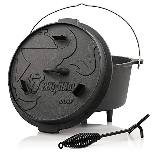 BBQ-Toro Dutch Oven Premium Serie 9,0 Liter - Gusseisen Dutch Oven mit Füßen, bereits eingebrannt für sofortige Nutzung, ideal zum Kochen, Braten und Backen im Freien.