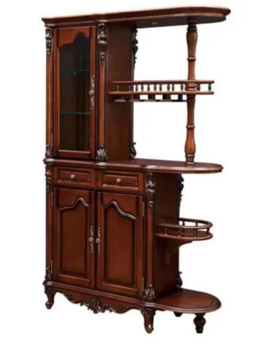 Klassischer Brauner Küchenschrank – Stilvolles Buffet mit Vitrine - Eleganter Buffetschrank aus Holz in Vintage-Optik, ideal für Esszimmer und Küche. Mit 2 Schubladen und 3 Türen bietet er viel Stauraum und setzt stilvolle Akzente.