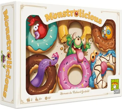 Monstrolicious Brettspiel – Familienfreundliches Strategiespiel mit schrulligen Monstern & Desserts, spannenden Minispielen & Überraschungen, ab 10 Jahren, 2 Spieler, 10 Minuten Spielzeit, hergestellt