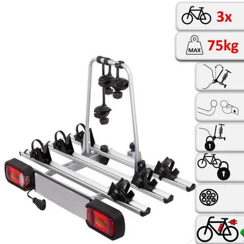Fahrradträger AHIRO3 für Anhängerkupplung - 3 Fahrräder abschließbar - Fahrradträger für Anhängerkupplung mit Diebstahlsicherung und Abklappmechanismus. Ideal für eBikes, max. Traglast 75 kg. Perfekt für sichere Transporte!