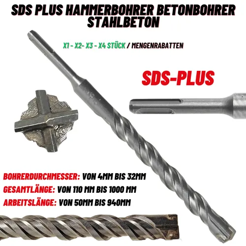 SDS-Plus Betonbohrer 16,0 x 160 mm – Kurzbohrer für Stein und Beton